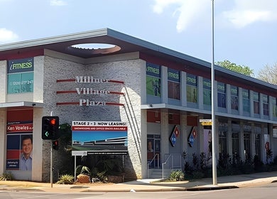 Front view of Millner Village Plaza near Suzathebarber, Millner, Northern Territory, AU.