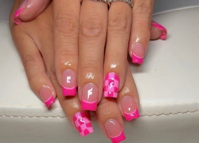 Stylish pink nail art at Clawed & Cute, Michigan, Michigan, US.