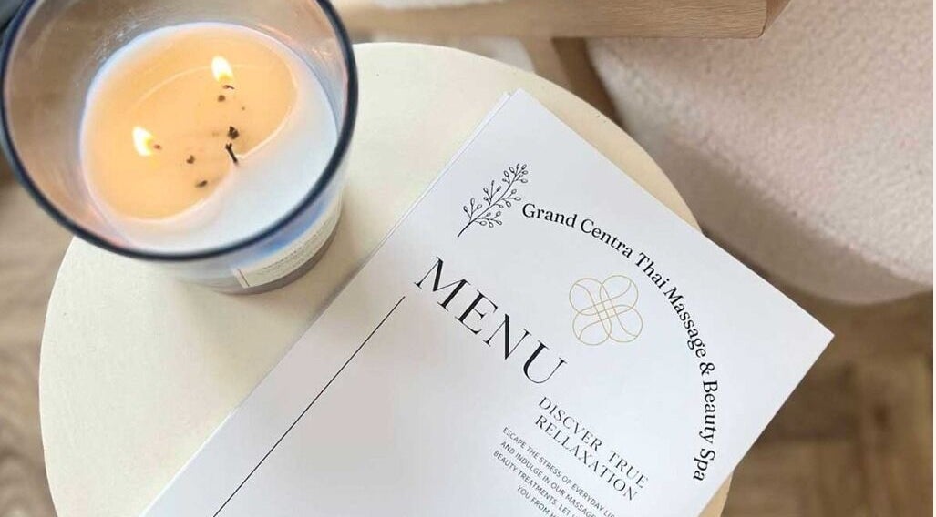 Candle and menu at Grand Central Thai Massage & Beauty Spa, Phillip, Australian Capital Territory, AU.