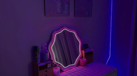 Neon-lit vanity at BeautyBlessed Co, Baldivis, Western Australia, AU. Aesthetic and inviting beauty space.