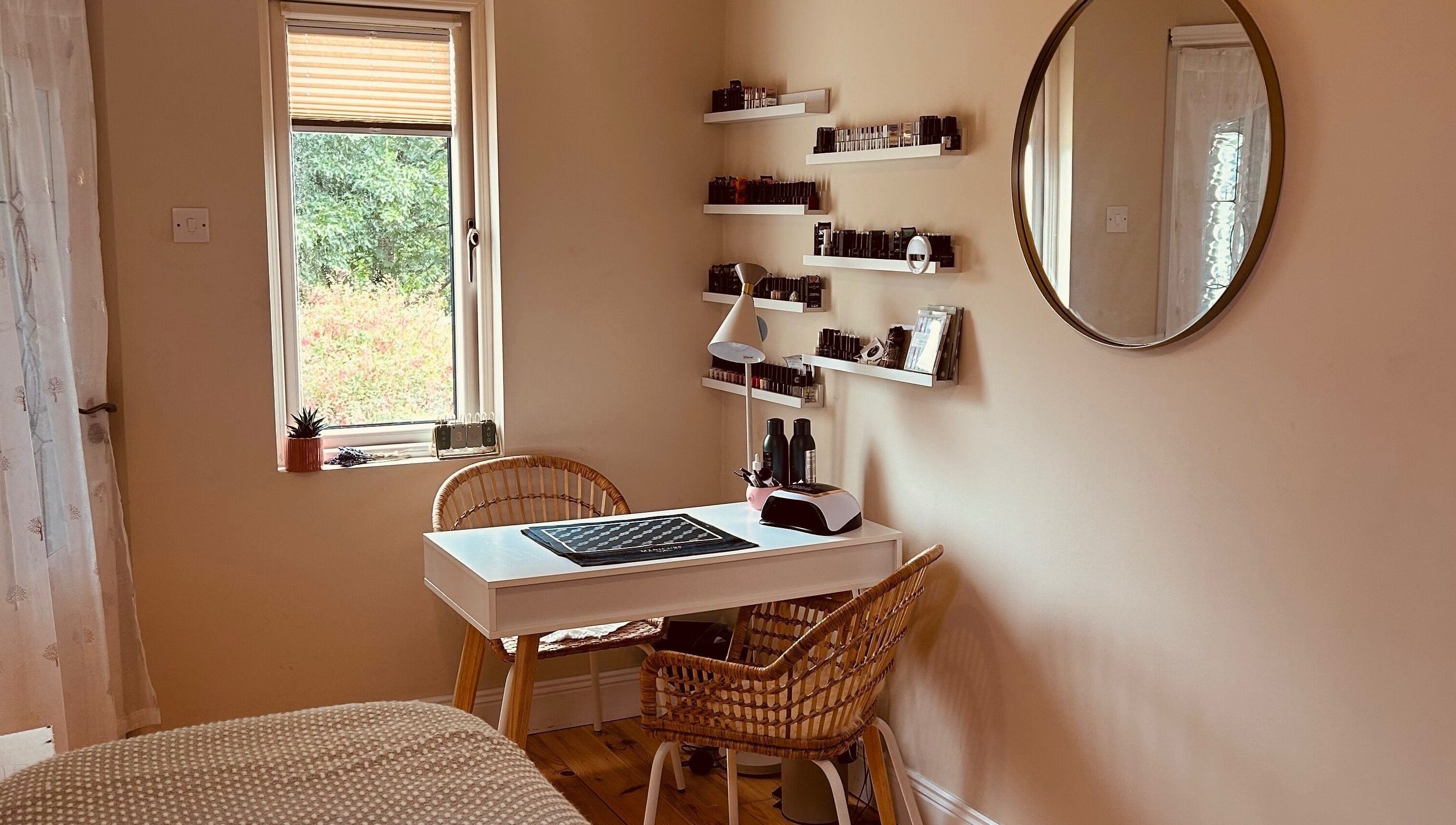 Stylish beauty room at Beauty Number 7, Kilmacthomas, County Waterford, IE, with nail station and decor.