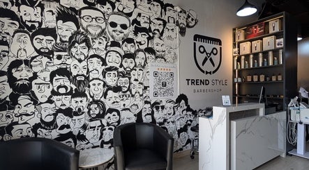 Artistic mural and reception area at Trend Style Gents Salon, Dubai, Dubai, AE, showcasing stylish design.