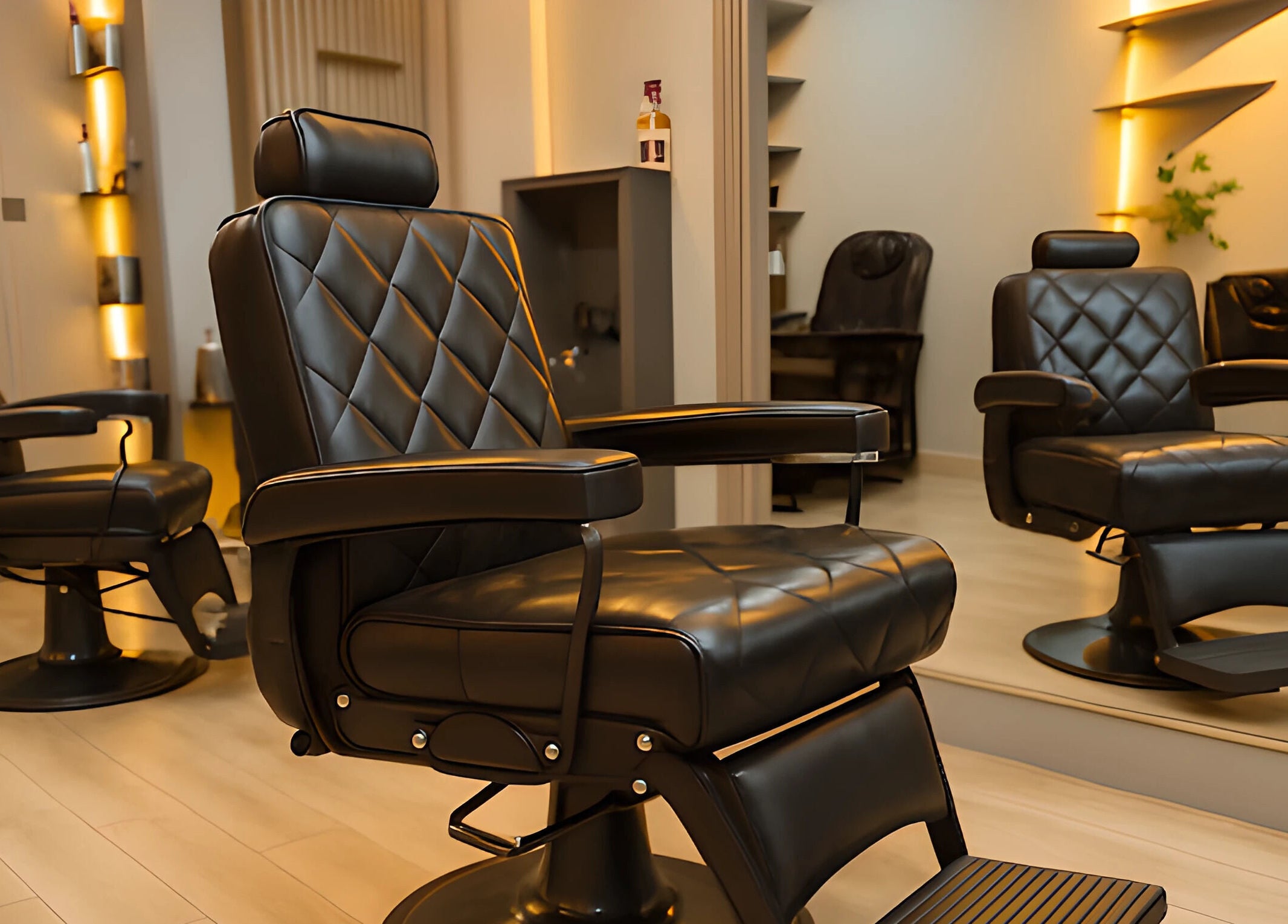 Luxurious leather chairs at Trend Style Gents Salon, Dubai, Dubai, AE reflecting elegant salon decor.