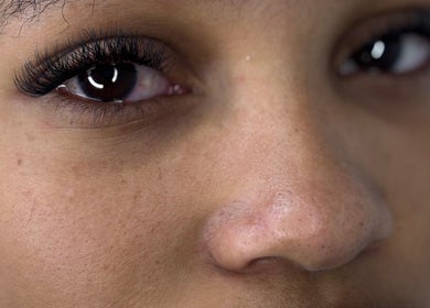 Close-up of full eyelashes at Dk co. in Sandton, Gauteng, ZA, showcasing beauty treatments.