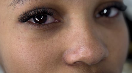 Close-up of full eyelashes at Dk co. in Sandton, Gauteng, ZA, showcasing beauty treatments.