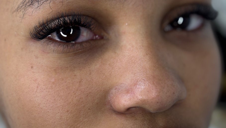 Close-up of eye with styled lashes at Dk Co., Johannesburg, Gauteng, ZA.