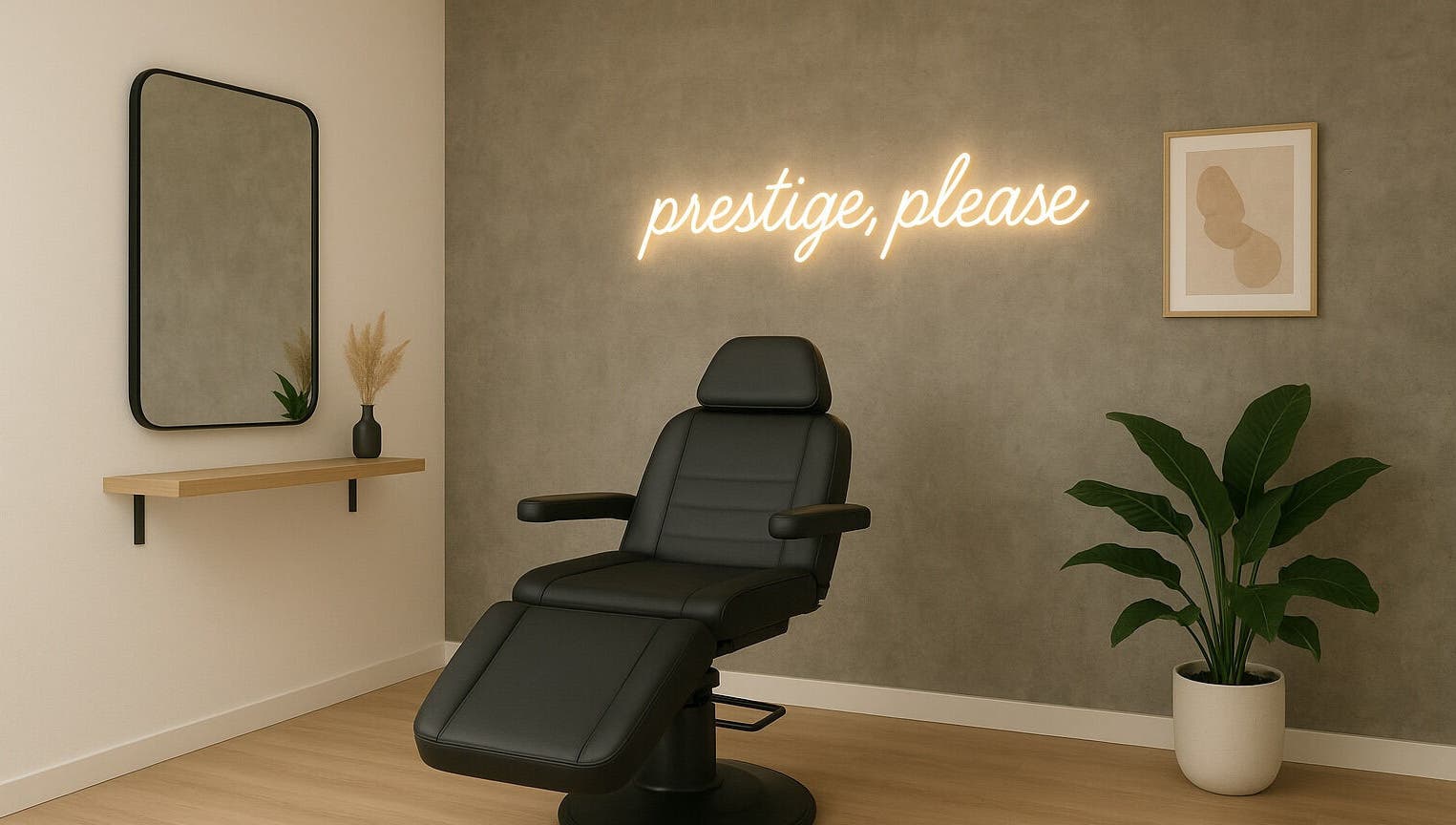Elegant eyebrow salon chair at PRESTIGE EYEBROWS, San Jose, California, US, with chic decor.