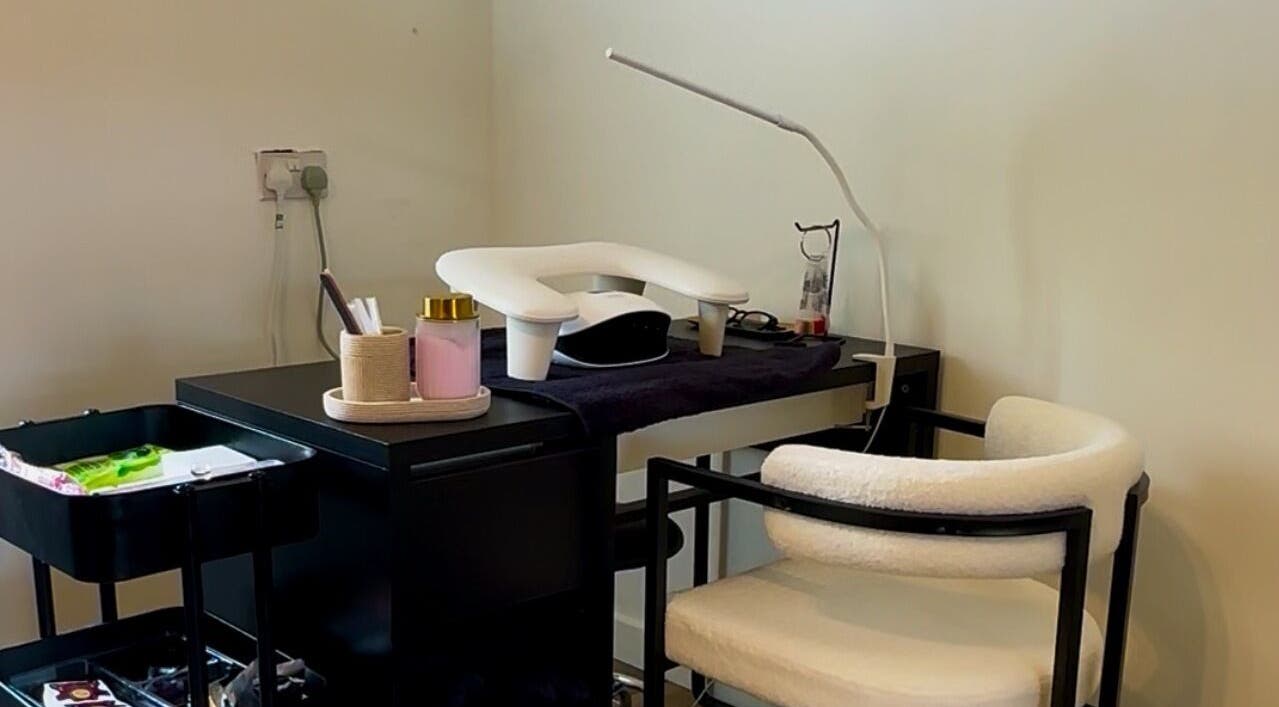 Nails.co manicure station with tools in Beech Hill, England, GB, offering serene and professional nail services.