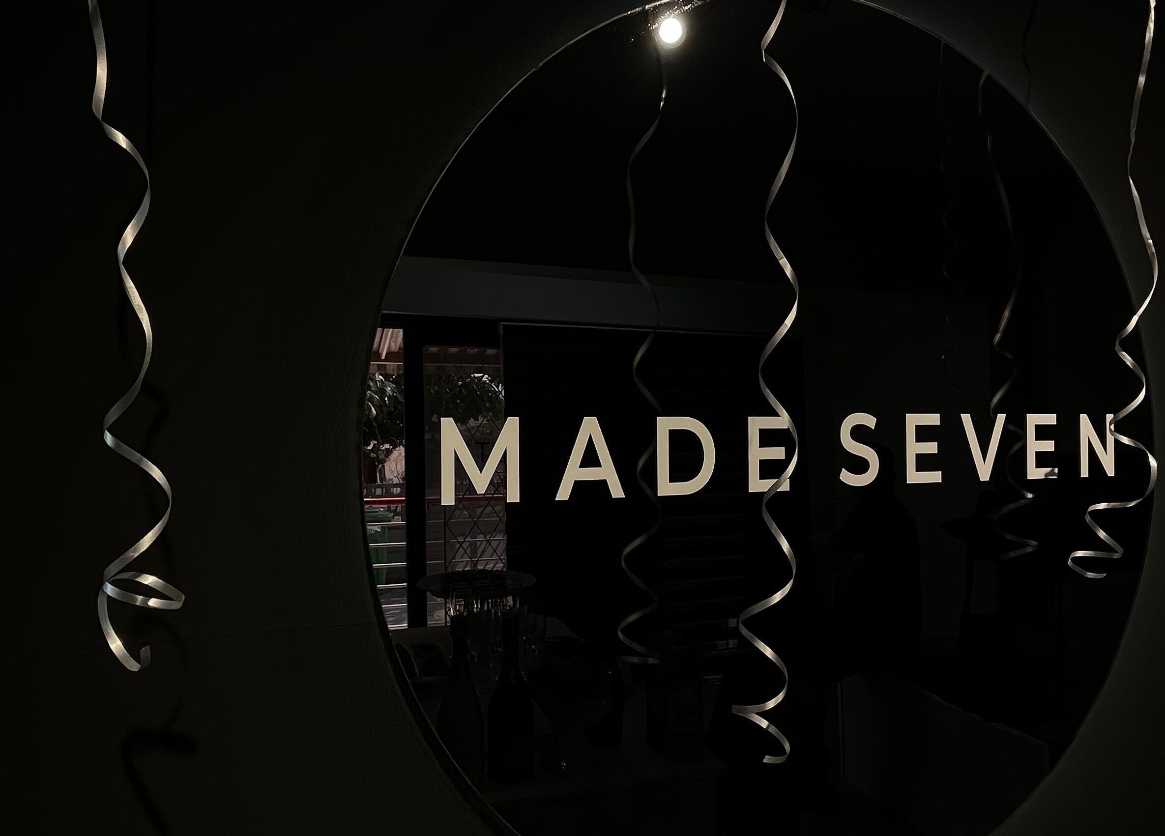 Mirror with Made Seven logo at Othongathi, Kwazulu-natal, ZA. Elegant design for beauty venue.