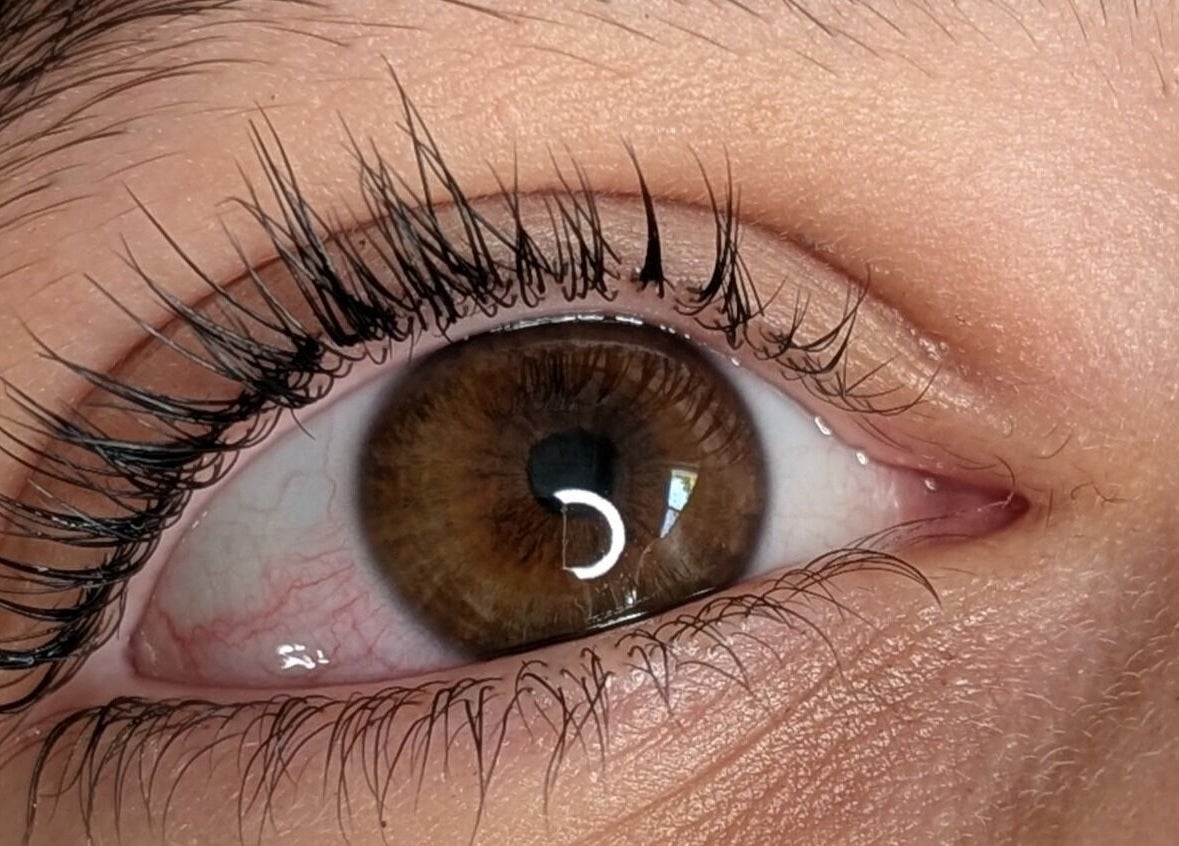 En gros plan, un œil avec de longs cils à Amandine Cils, Uchaud, Occitanie, FR.