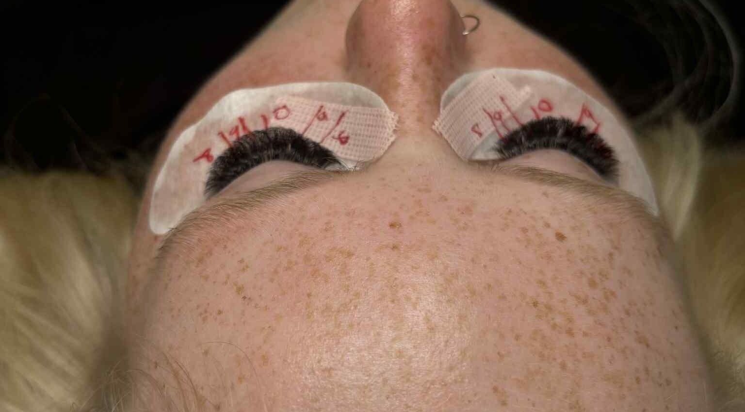 Lash extension application at Blink & Brow by Demmi, Port Talbot, Wales, GB.