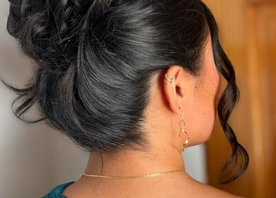 Elegant updo hairstyle created by Hair by Micaela Rae, East Meadow, New York, US.