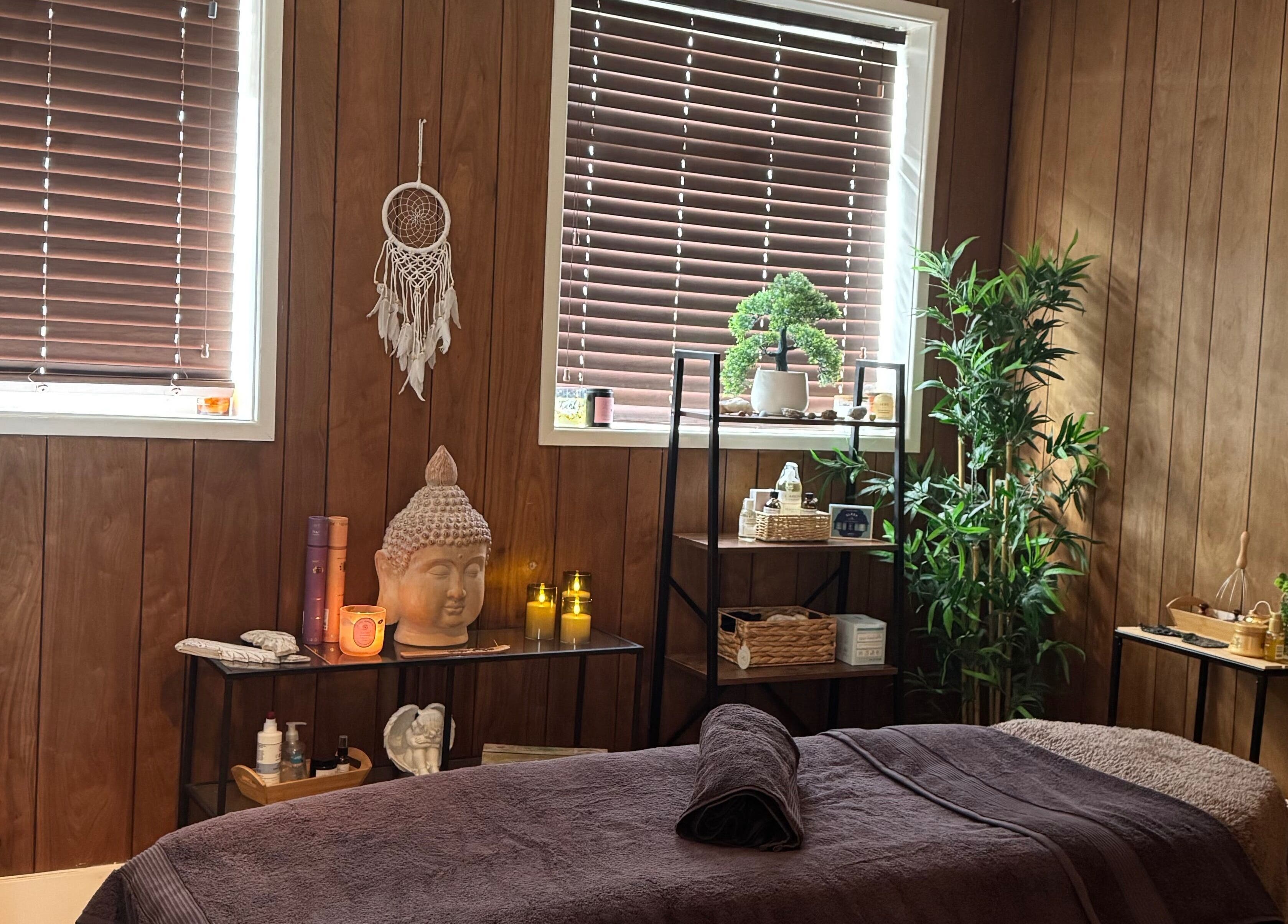Relaxing massage room at SACRED FLOW BY RACHEL (Lydiate lounge 83), Lydiate, England, GB with serene decor.