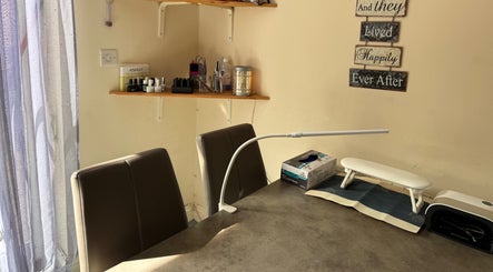 Sha-Nails beauty workstation in Ramsey, GB with manicure tools and cozy decor for a relaxing experience.