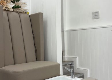 Luxurious pedicure chair at The Flahive Effect, Hereford, England, GB, offering relaxation and beauty.