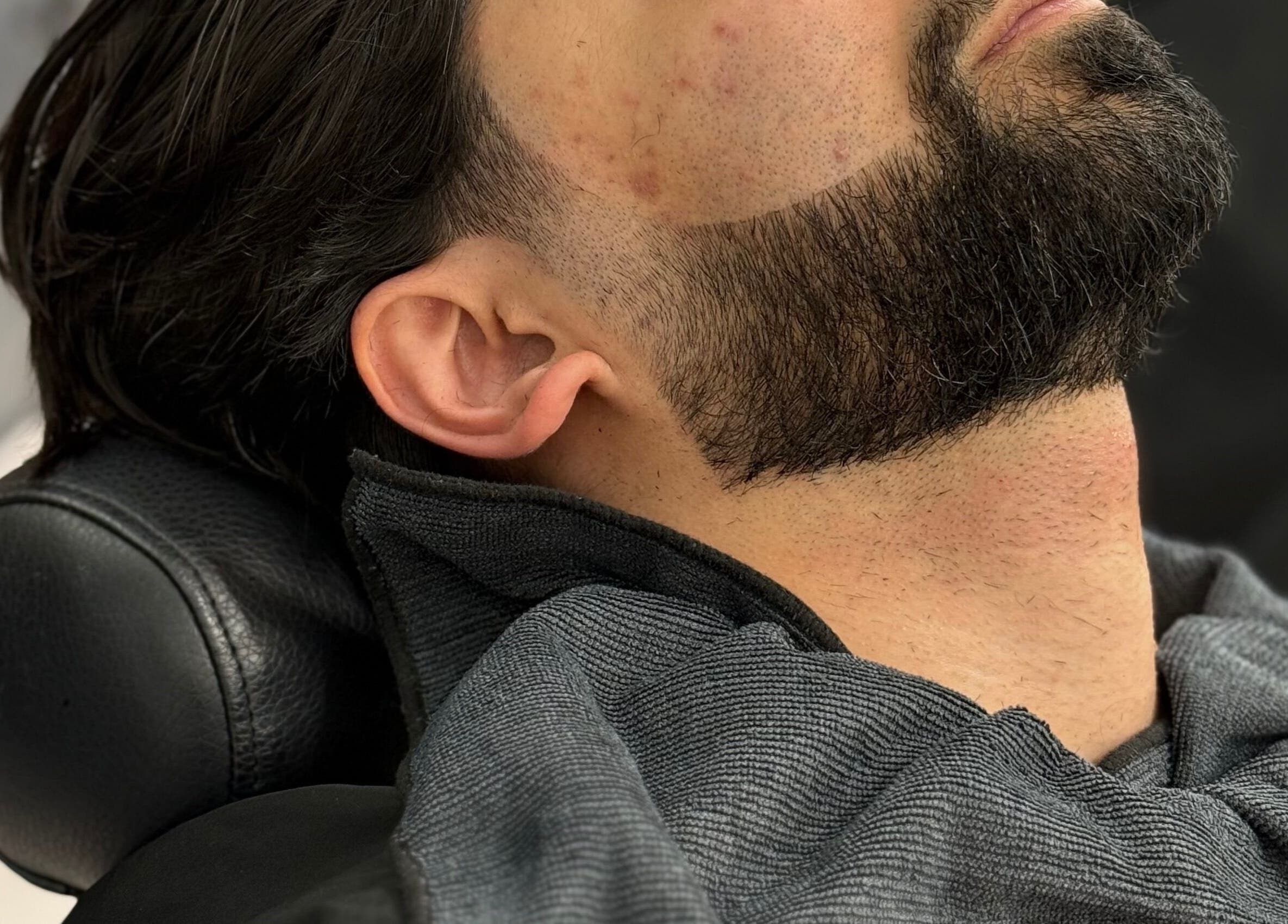 Close-up of a neatly groomed beard at DUKES TRADITIONAL BARBERSHOP, Canby, Oregon, US.
