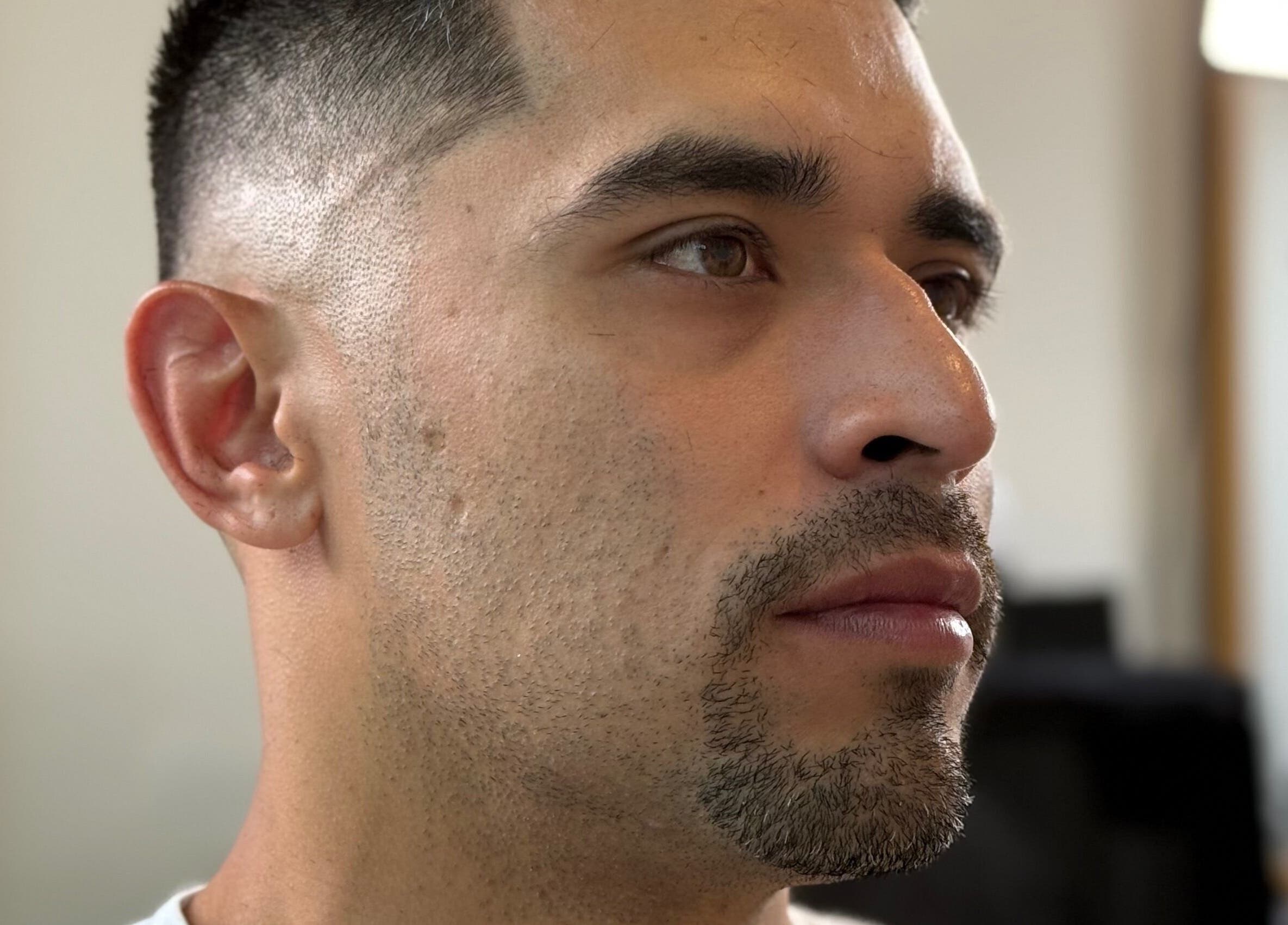 Close-up of a fresh haircut at DUKES TRADITIONAL BARBERSHOP, Canby, Oregon, US.