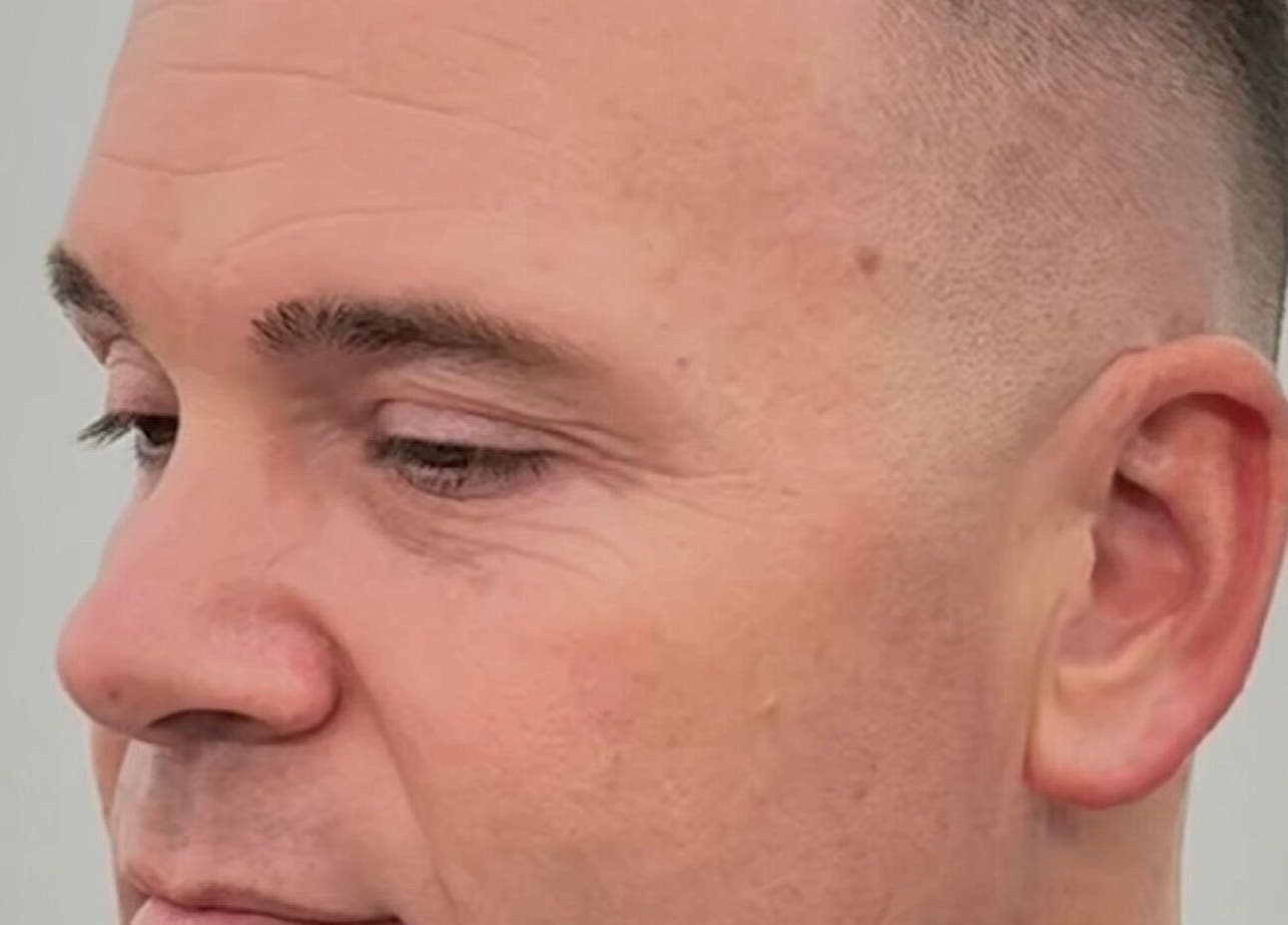 Close-up of a man's fade haircut at DUKES TRADITIONAL BARBERSHOP in Canby, Oregon, US.