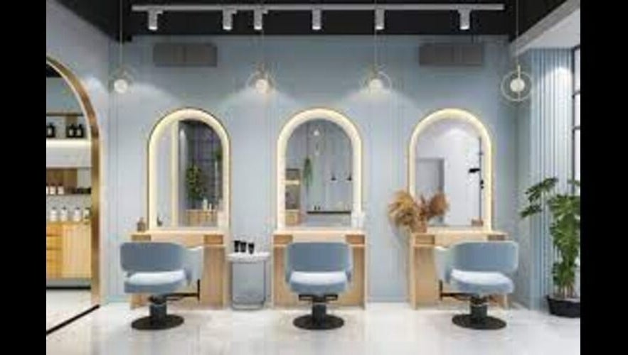 Elegant salon interior at Beauty Tech, Tehran, Tehran Province, IR with modern chairs and mirrors.