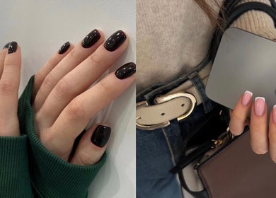 Elegant manicures at Oxy Spa LTD in London, England, GB showcasing dark and French tip designs.