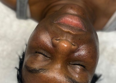 Close-up of a relaxed face during a facial treatment at Luxe Mere’, London, England, GB.