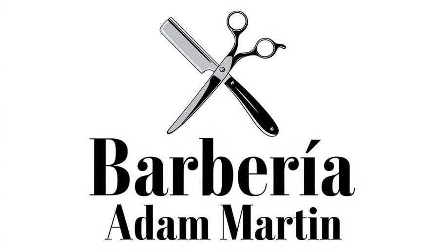 Logotipo de Barberia Adam Martin en Castell De Ferro, Andalucía, ES, con tijeras y navaja cruzadas.