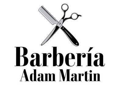 Logotipo de Barberia Adam Martin en Castell De Ferro, Andalucía, ES, con tijeras y navaja cruzadas.