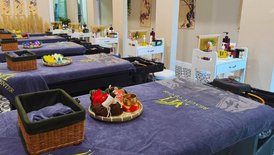 Serene treatment space at MH Head Spa in San Jose, California, US with massage tables and elegant decor.