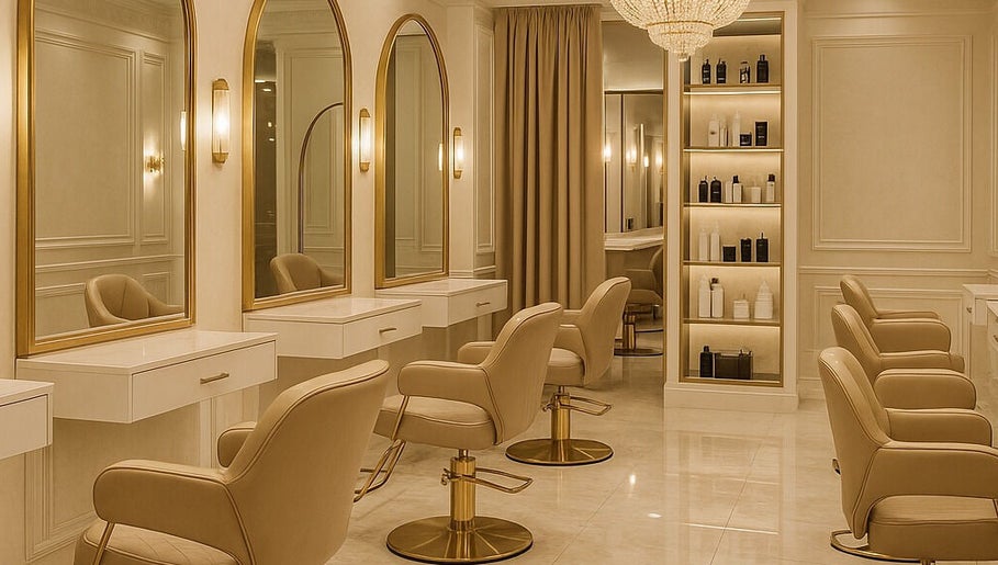 Elegant salon chairs and mirrors at Ostenta Beauty Concept (Wynwood), Miami, Florida, US.