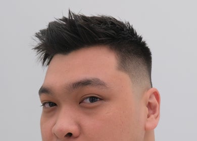 Close-up of a trendy fade haircut at Jack Moran Hair in Barcelona, Cataluña, ES.