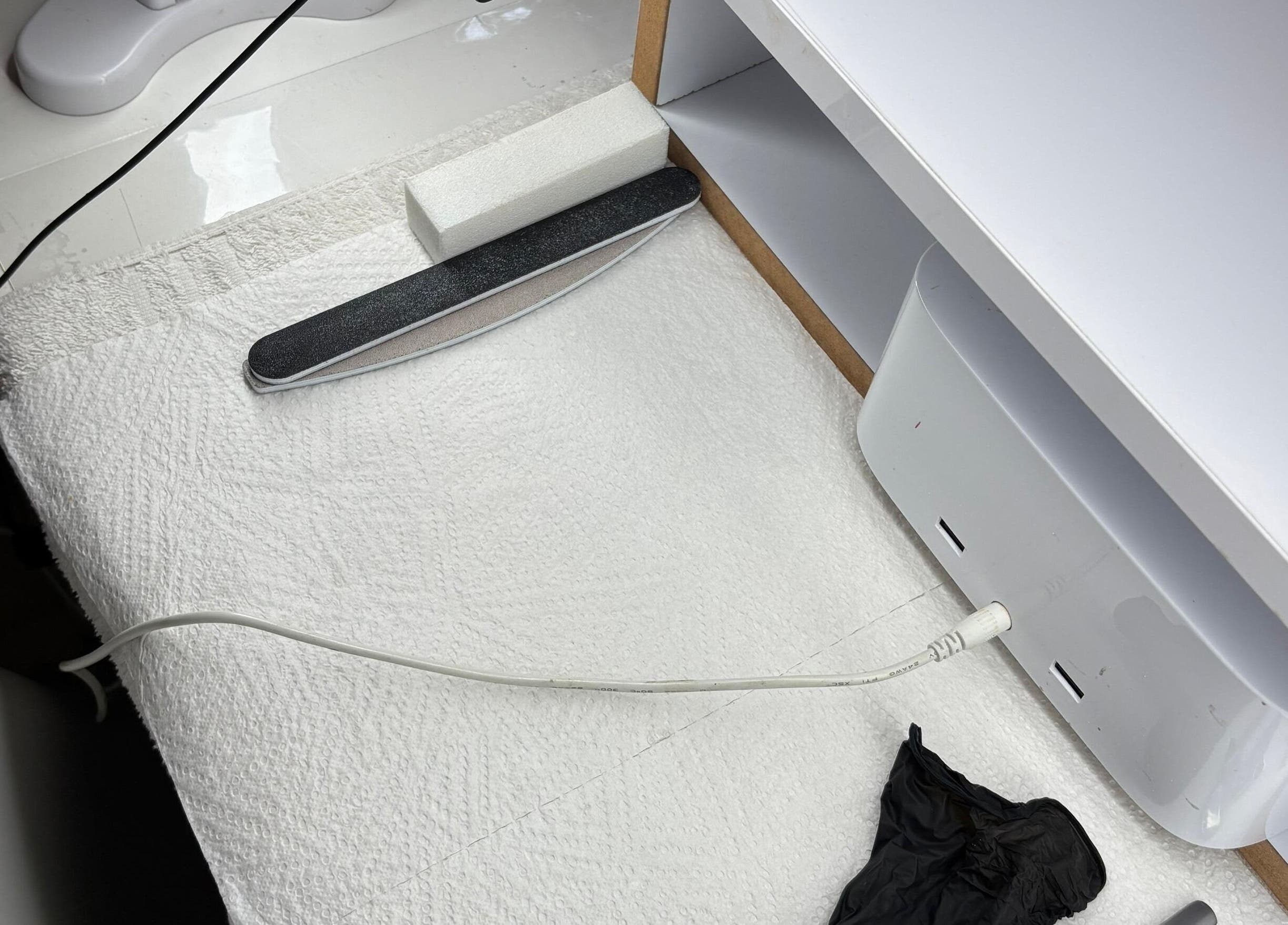 Manicure tools at NF Artistry, Cape Town, Western Cape, ZA, showcasing a professional setup.