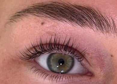 Close-up of styled lashes and brows at The Luxe Lounge Lash & Brows, Cardiff, Wales, GB.
