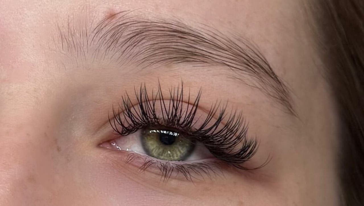 Close-up of eyelash extensions at The Luxe Lounge Lash & Brows, Cardiff, Wales, GB.