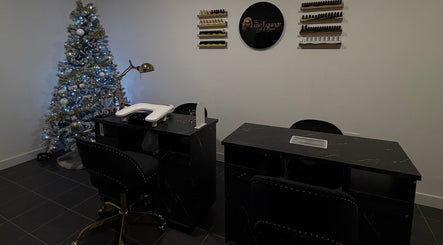 Elegant nail station at The Luxe Lounge Lash & Brows, Cardiff, Wales, GB with festive decor.