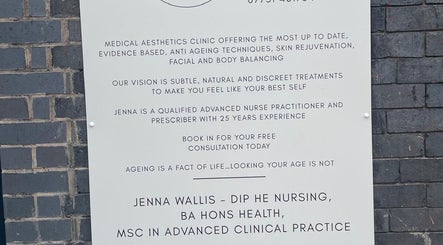 Sign detailing services at Transfigure Medical Aesthetics, Stockport, England, GB.