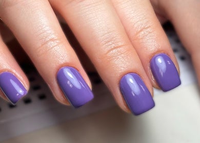 Lavender manicured nails at By.vestajonkute, Liverpool, England, GB.