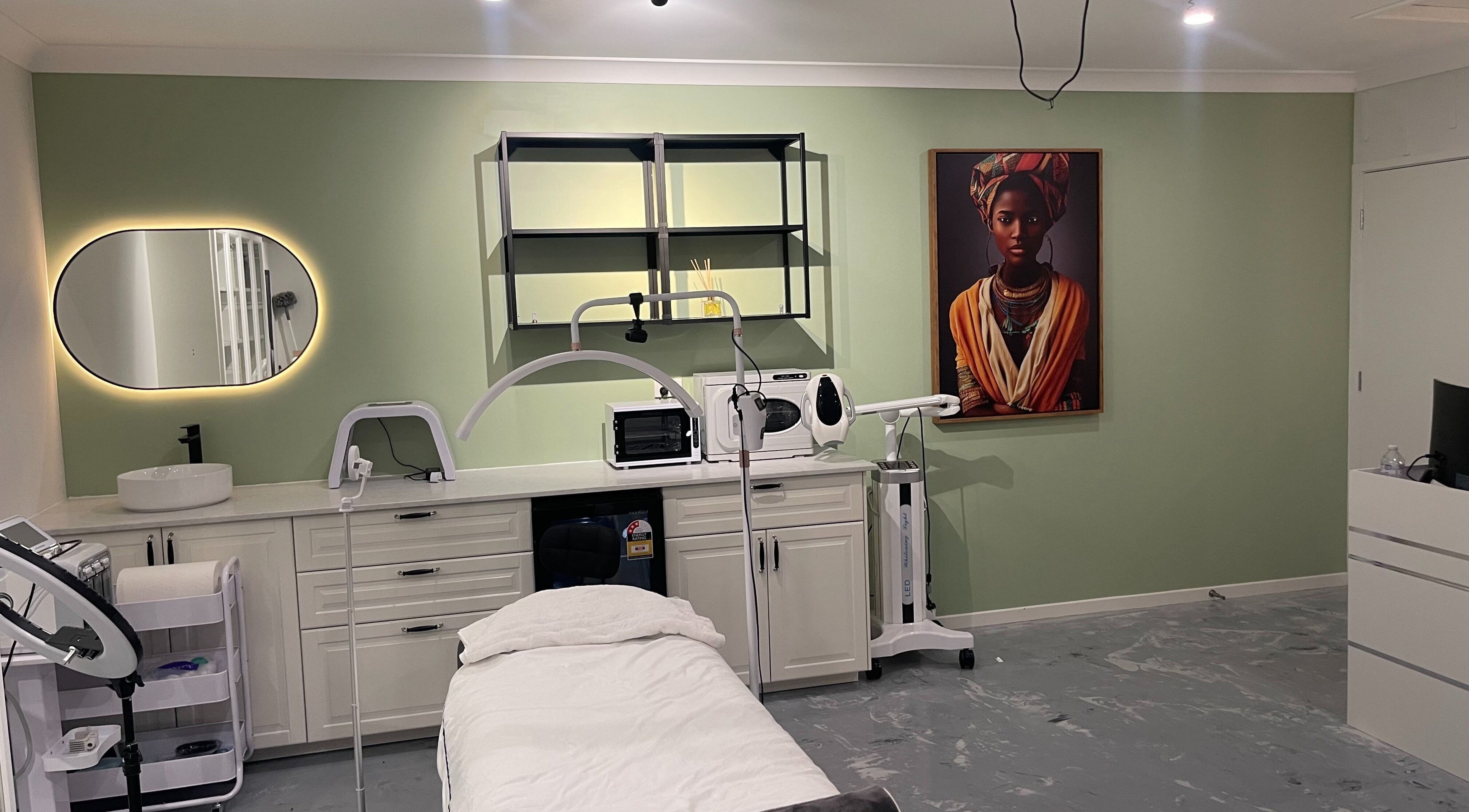 Modern treatment room at Motanic Skin Clinic in Ripley, Queensland, AU with stylish decor.