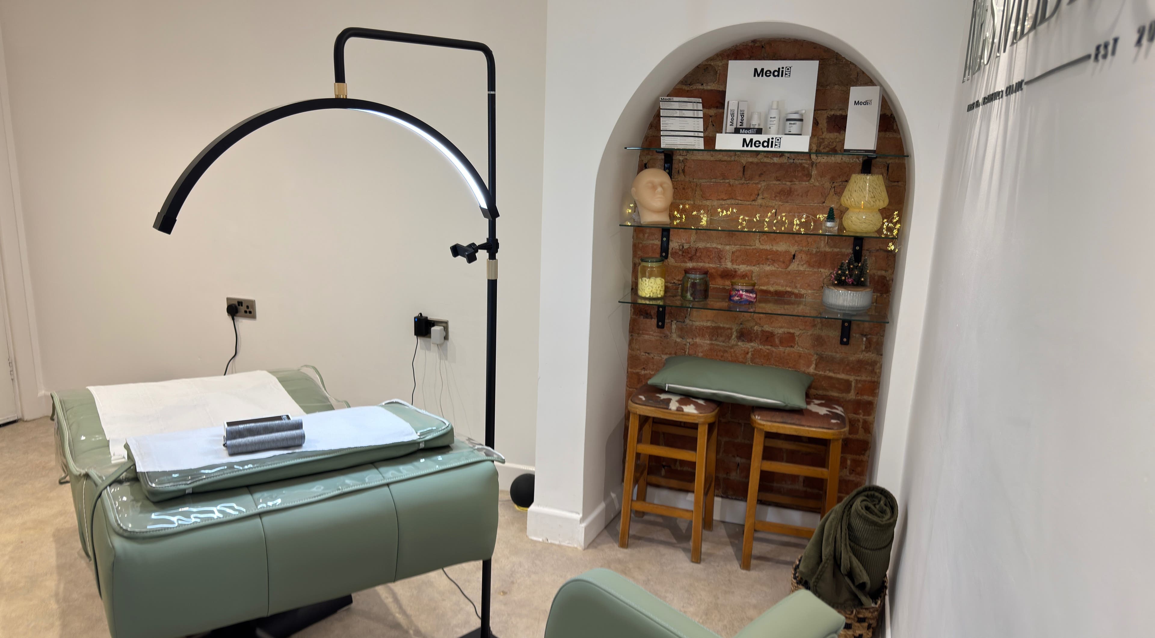 Modern treatment room at Pop Up Clinic INES MEDICS, Grantham, England, GB with aesthetic equipment.