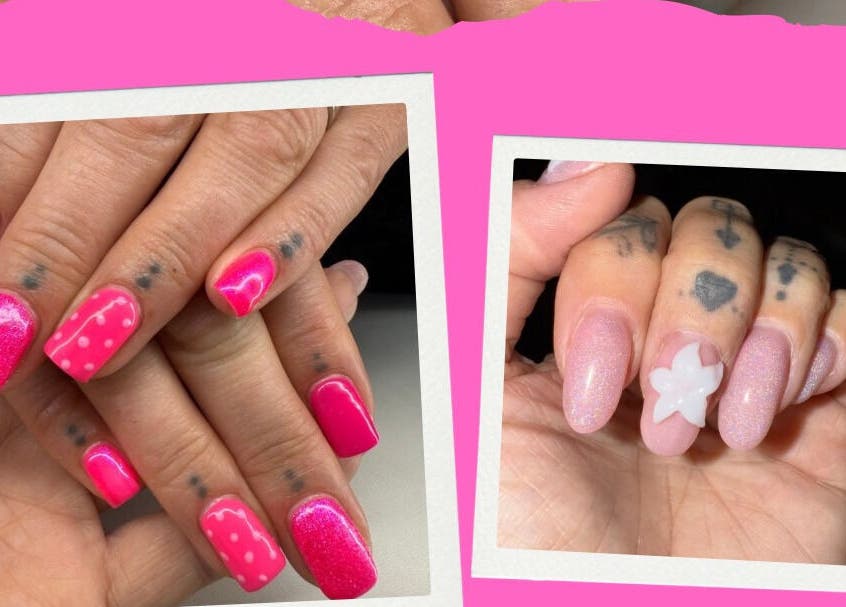 Vibrant nail designs at The Beauty Room by Cassie, Huddersfield, England, GB showcasing intricate pink patterns.