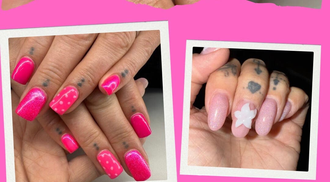 Vibrant nail designs at The Beauty Room by Cassie, Huddersfield, England, GB showcasing intricate pink patterns.