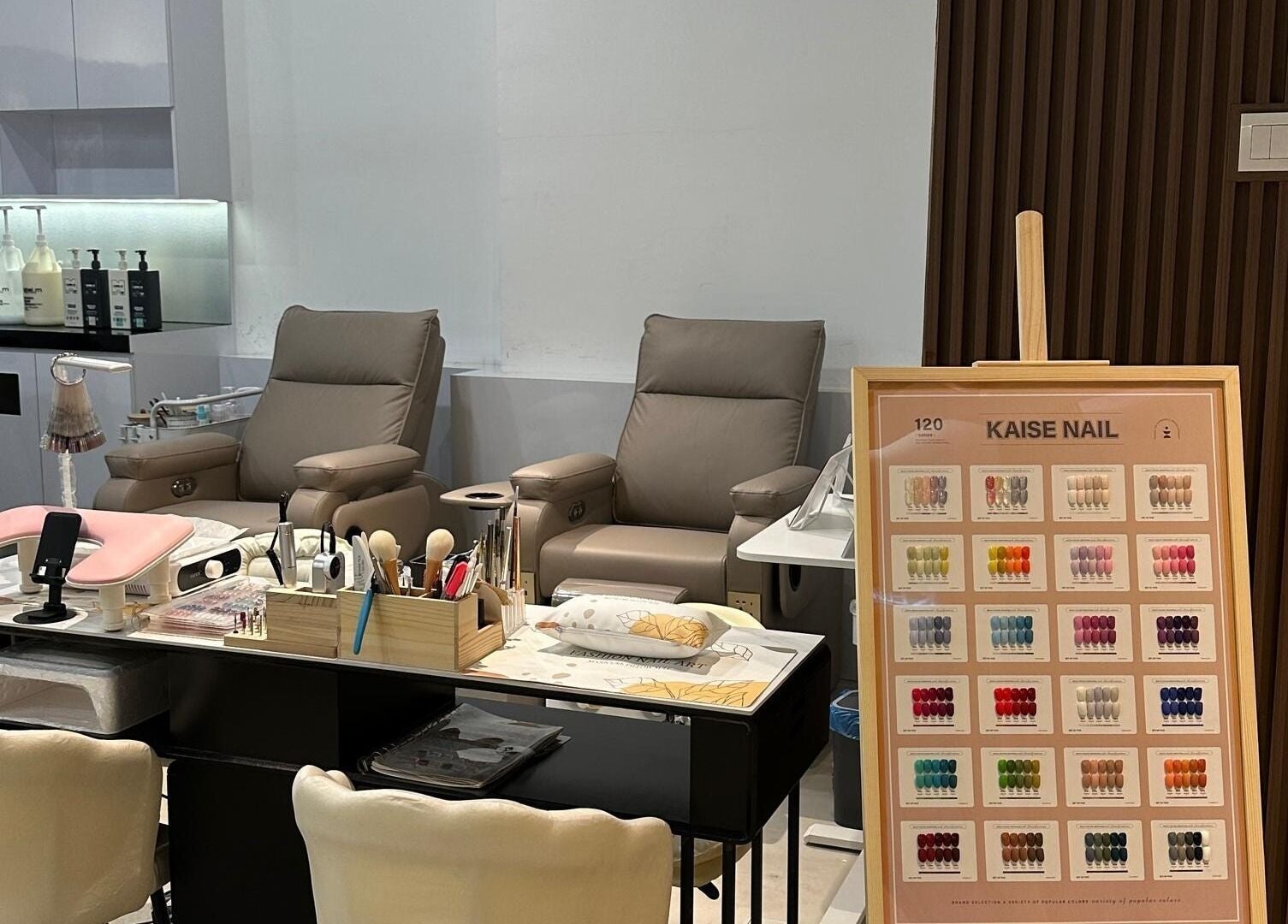Elegant manicure stations at Bae Nail Art Studio, Kuala Lumpur, Malaysia.