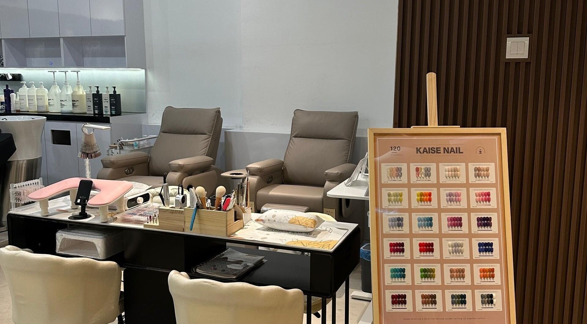 Elegant manicure stations at Bae Nail Art Studio, Kuala Lumpur, Malaysia.