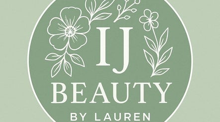 Elegant floral logo of I J Beauty By Lauren, located in St Helens, England, GB, on a soft green background.