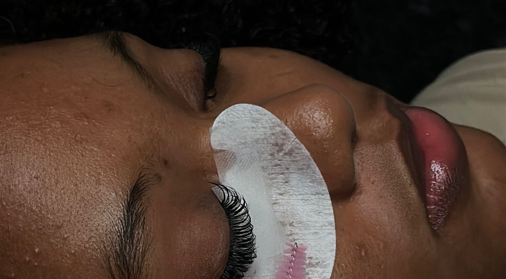 Close-up of eyelash extension application at The Lash Lounge, Kingston, St. Andrew Parish, JM.