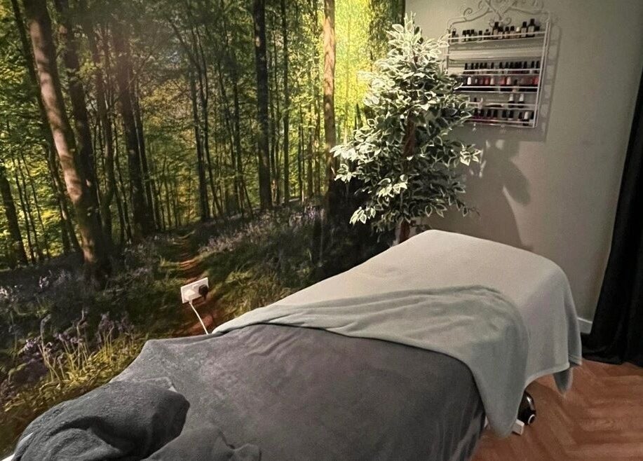 Serene therapy room at Lucy Brind Beauty and Complementary Therapy, Cirencester, England, GB.