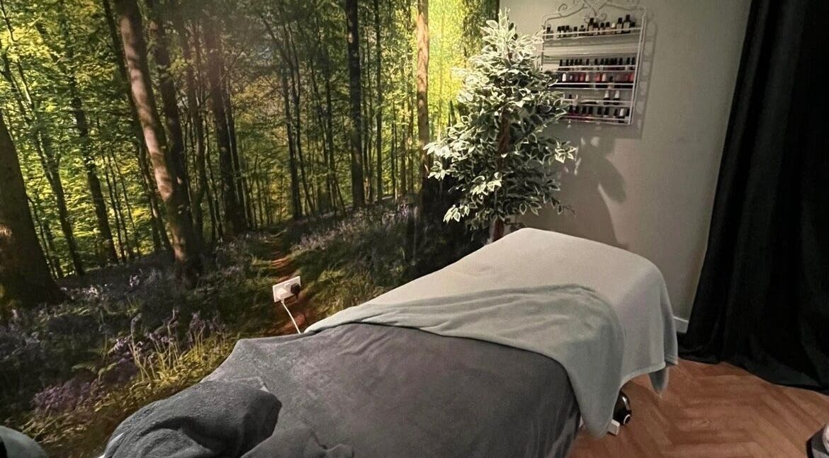 Serene therapy room at Lucy Brind Beauty and Complementary Therapy, Cirencester, England, GB.