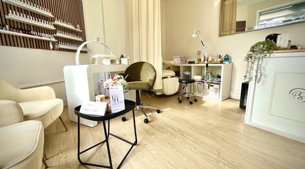 Modern nail salon interior at Taisiya Harding Nail Technician in Torquay, England, GB showcasing cozy and elegant decor.