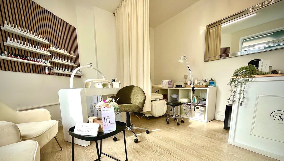 Cozy nail salon interior at Taisiya Harding Nail Technician, Torquay, England, GB, showcasing a modern workspace.