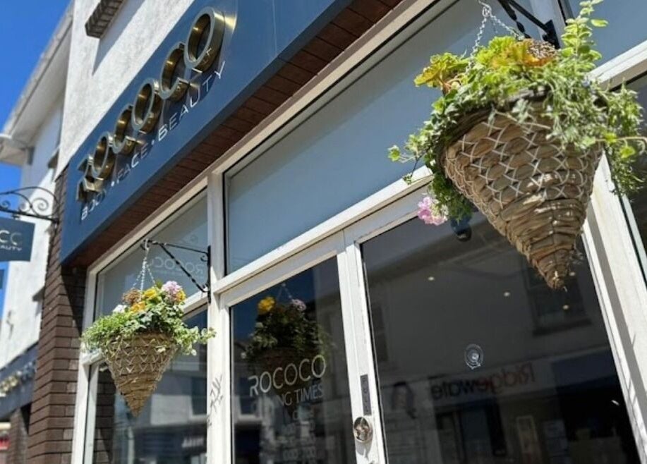 Exterior of beauty venue with hanging baskets, Taisiya Harding Nail Technician, Torquay, England, GB.