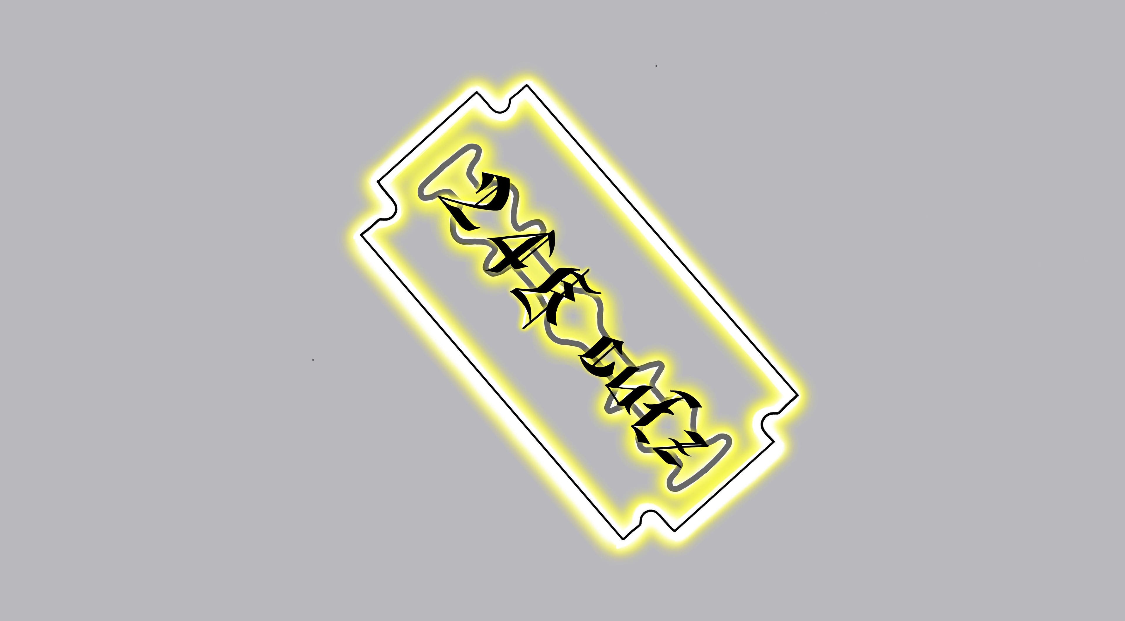 Barbershop 24K Cutz razor blade logo in neon yellow, Stara Zagora, Stara Zagora, BG.